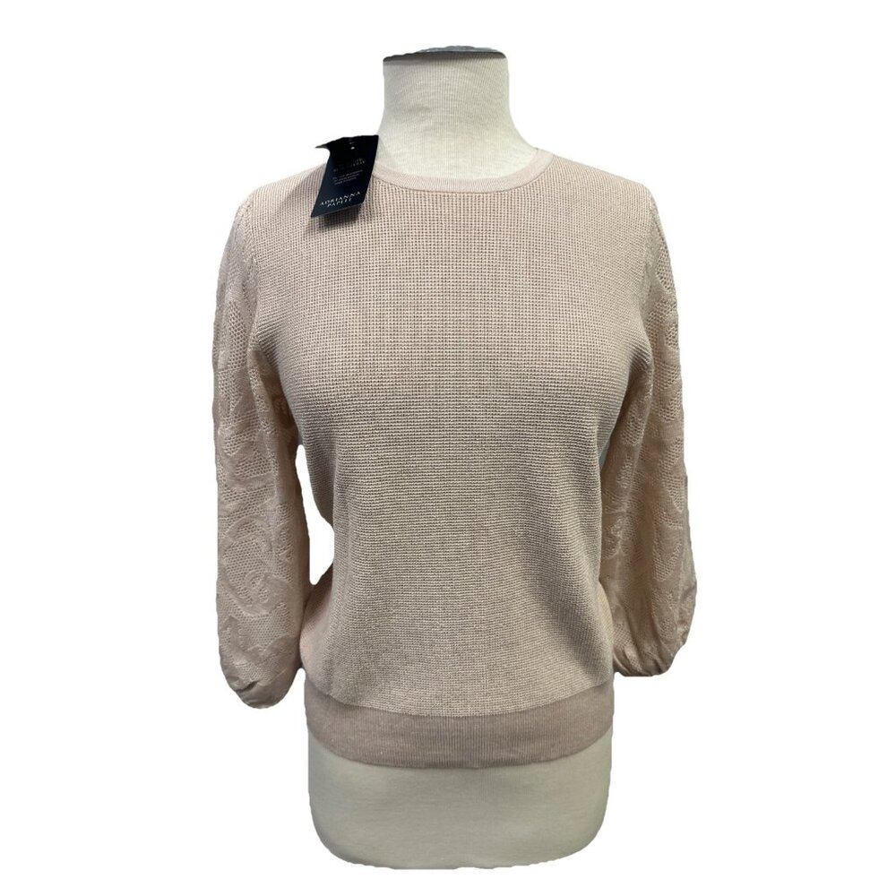 Adrianna Papell Women's Medium Crew Neck Sweater 3/4 Mesh Champagne Blush - Picture 10 of 16
